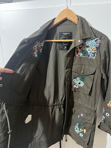 Haki yeşili desenli kot  ceket - Görsel 4