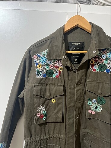 Haki yeşili desenli kot  ceket - Görsel 2