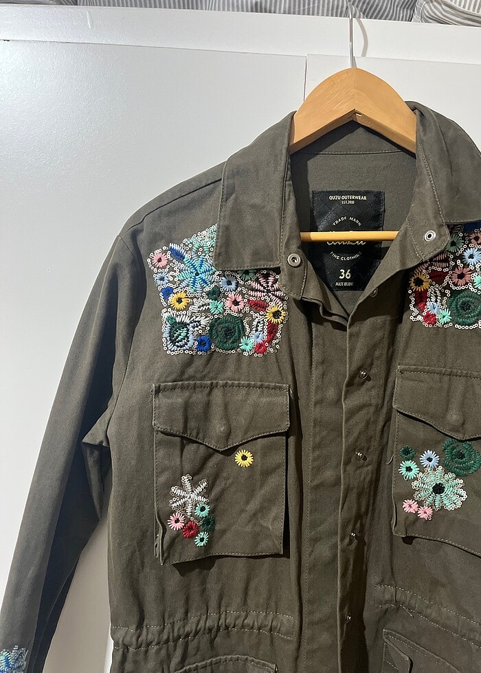 Haki yeşili desenli kot  ceket - Görsel 2