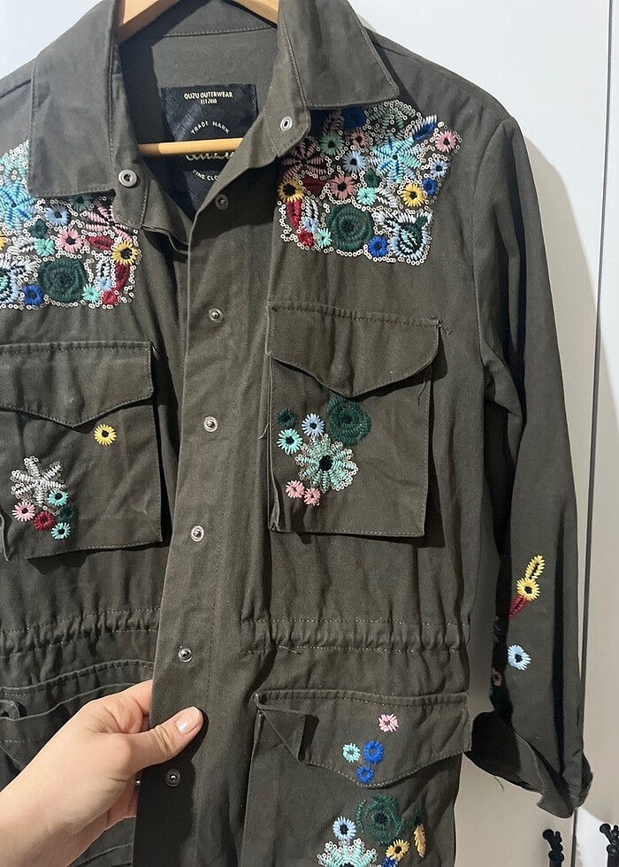 Haki yeşili desenli kot  ceket - Görsel 3