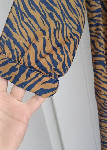 38 Beden kahverengi Renk Kadın Kahverengi Zebra Desenli Uzun Elbise