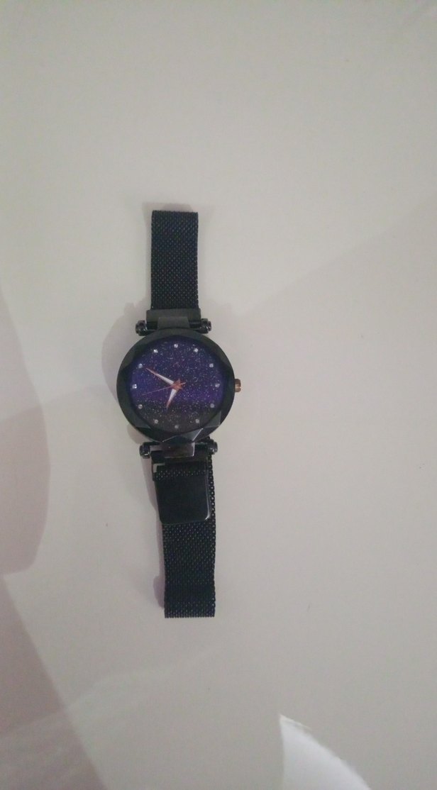 Koyu Siyah Parıltılı Kadın Kol Saati Mıknatıslı - Görsel 2