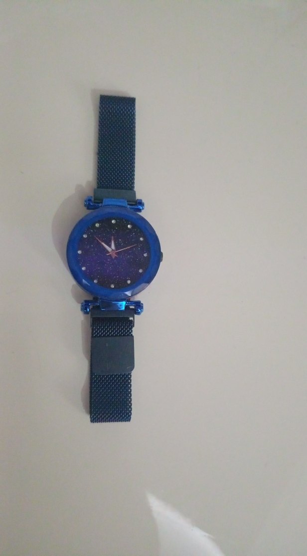 Koyu Mavi Parlak Taşlı Kadın Kol Saati Mıknatıslı - Görsel 2