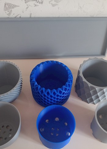 Mavi ve Gri Desenli Kaktüs Saksı Seti - Görsel 2