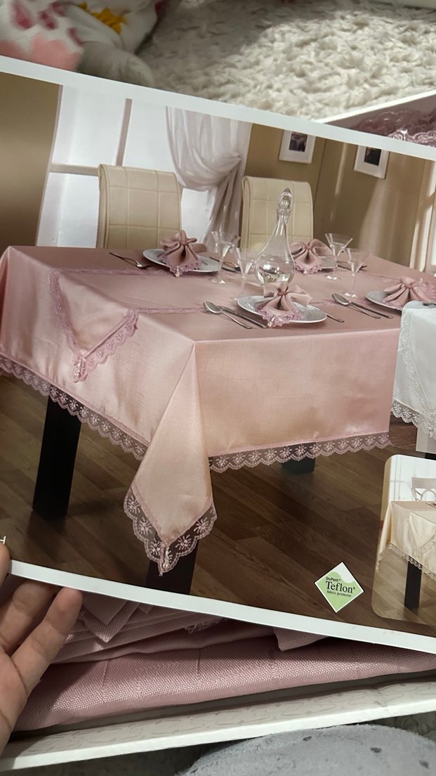 Fransız dantelli 12 kişilik masa örtüsü seti - Görsel 4