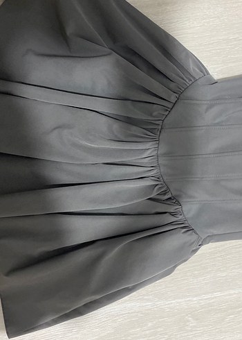 Gri Mini Pliseli Straplez Elbise - Görsel 3