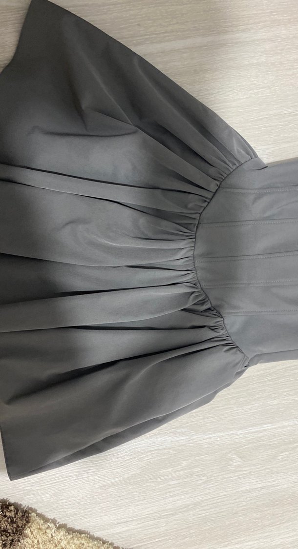 Gri Mini Pliseli Straplez Elbise - Görsel 3