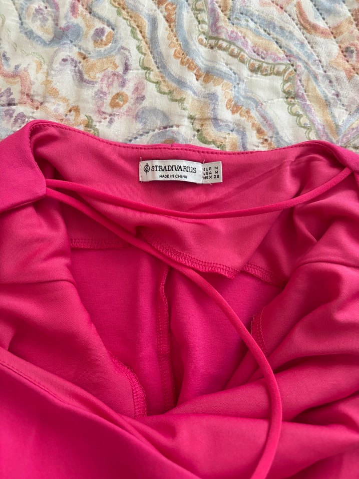 Pembe Yüksek Yakalı Drapeli Uzun Elbise - Görsel 3