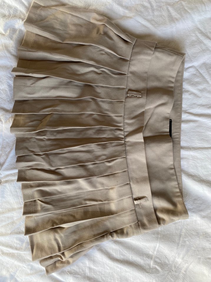 Bej Pilili Midi Keten Kadın Etek - Görsel 2