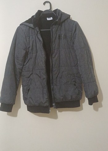 13-14 Yaş Beden gri Renk Gri Fermuarlı Street Style erkek çocuk Mont