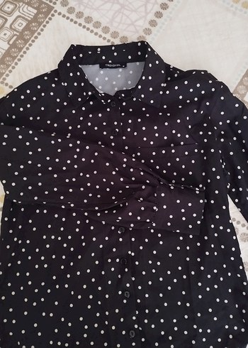 Kadın Siyah Puantiyeli Uzun Kollu Gömlek - Görsel 2