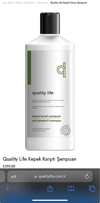 Quality Life Egzama Karşıtı Şampuan 2 Adet 300+300 ML