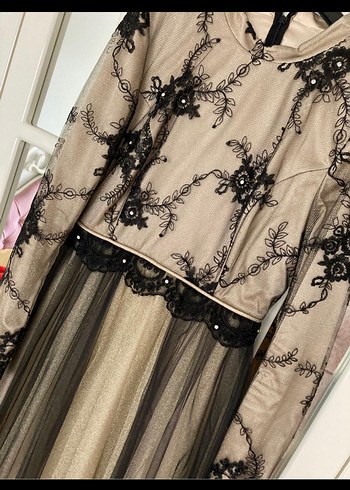 Dantel İşlemeli Bohem Uzun Abiye Elbise - Görsel 2