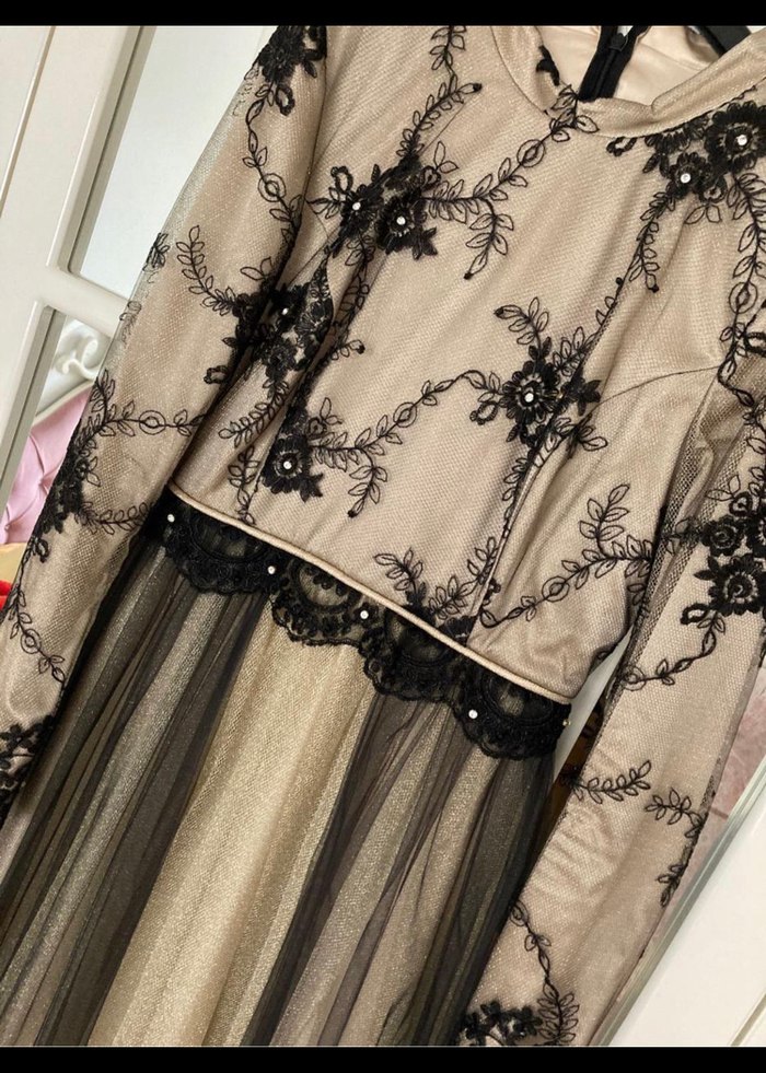 Dantel İşlemeli Bohem Uzun Abiye Elbise - Görsel 2