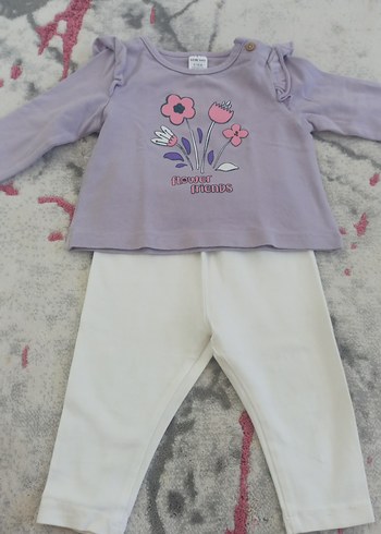 Uzun Kollu Mor Çiçekli Bebek Takımı