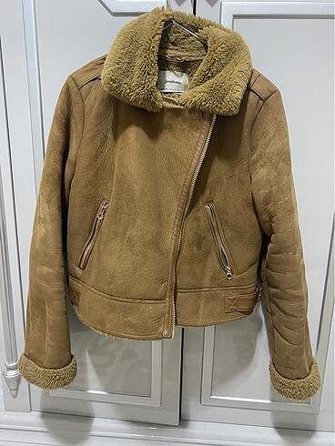 xs Beden camel Renk Stradivarius biker mont