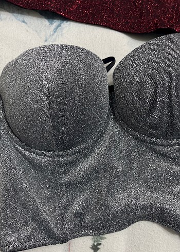 Parlak Kumaştan Straplez Bustiyer - Görsel 2