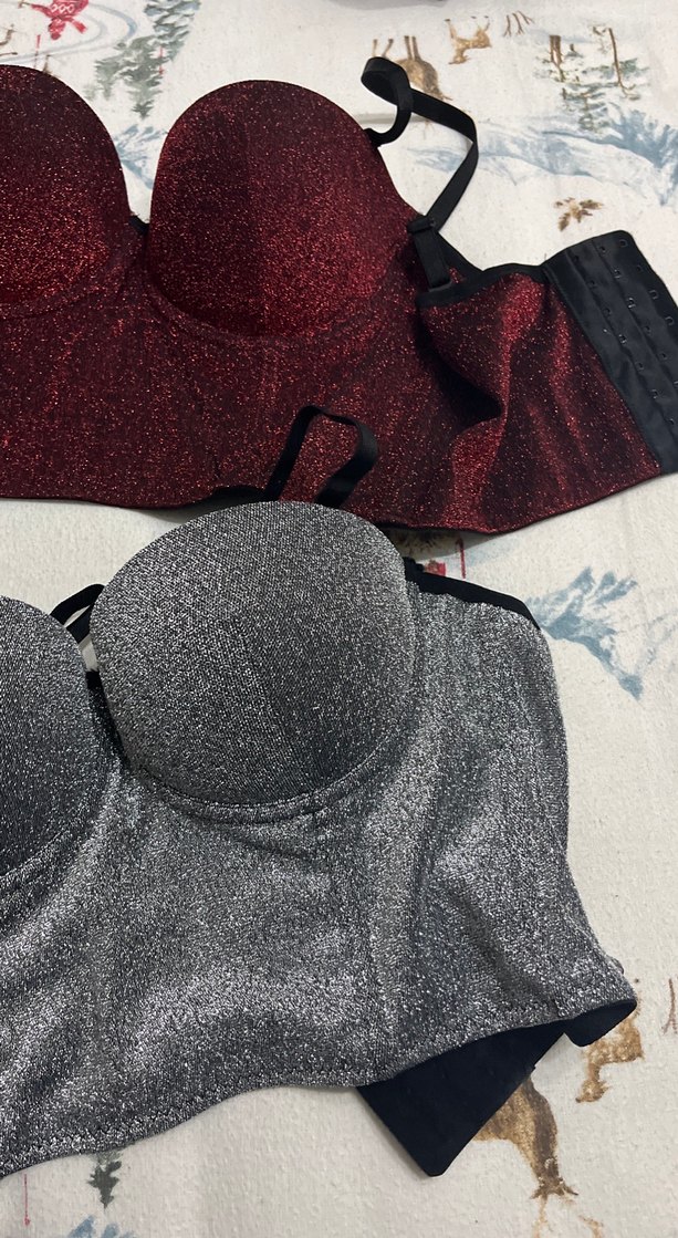 Parlak Kumaştan Straplez Bustiyer - Görsel 4