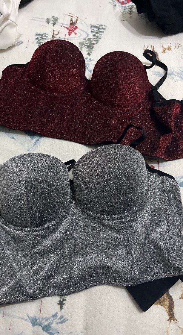 Parlak Kumaştan Straplez Bustiyer - Görsel 5