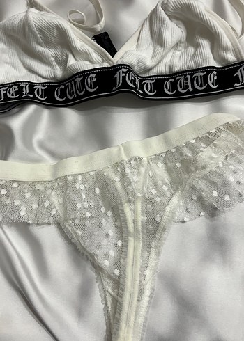 Nakışlı Beyaz Goth Mini Sütyen ve Külot - Görsel 6