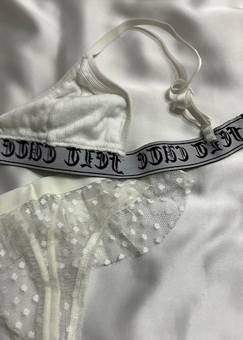 Nakışlı Beyaz Goth Mini Sütyen ve Külot - Görsel 8