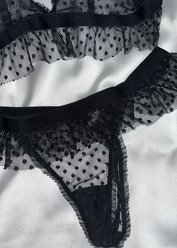 Siyah Puantiyeli Goth Mini Sütyen Takımı - Görsel 4