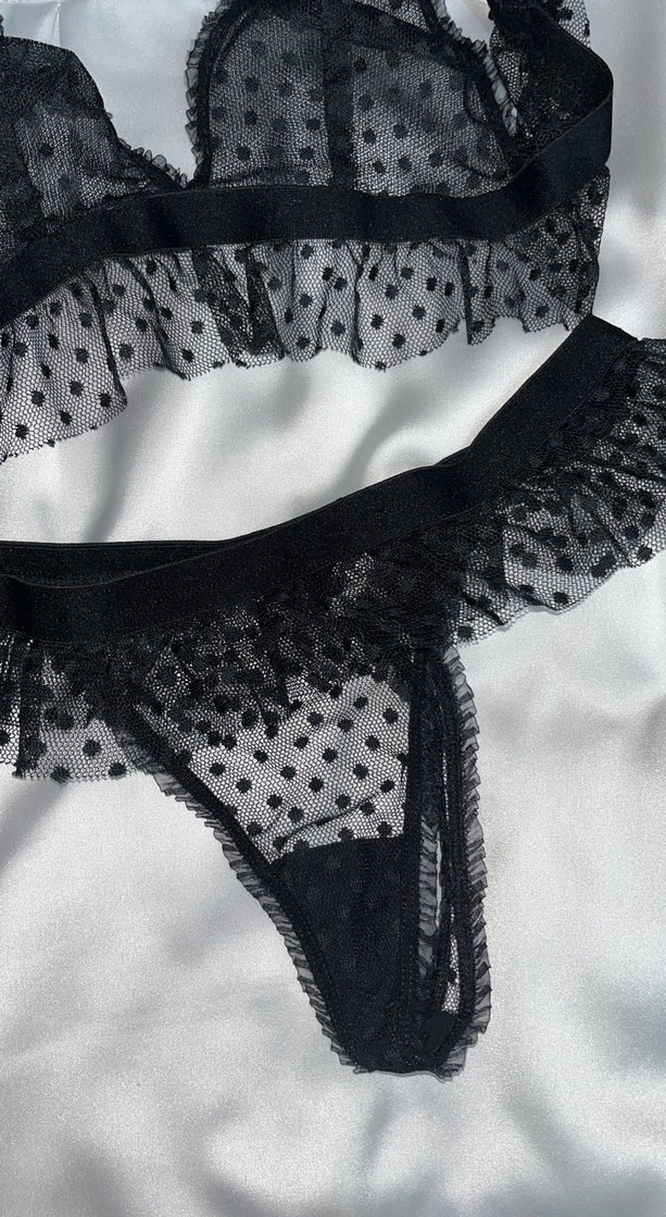Siyah Puantiyeli Goth Mini Sütyen Takımı - Görsel 4