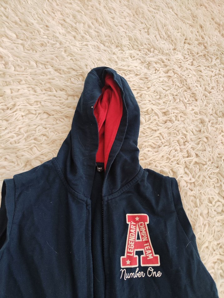 Koyu Lacivert Kapüşonlu Erkek Çocuk Yelek - Görsel 3