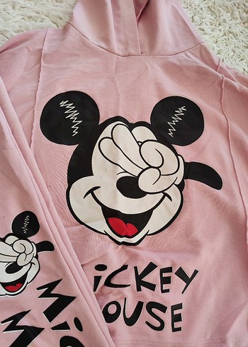 Pembe Mickey Mouse Baskılı Kapüşonlu Eşofman Takımı - Görsel 5