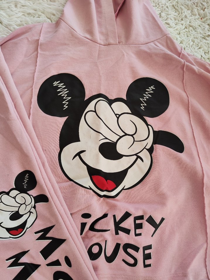 Pembe Mickey Mouse Baskılı Kapüşonlu Eşofman Takımı - Görsel 5