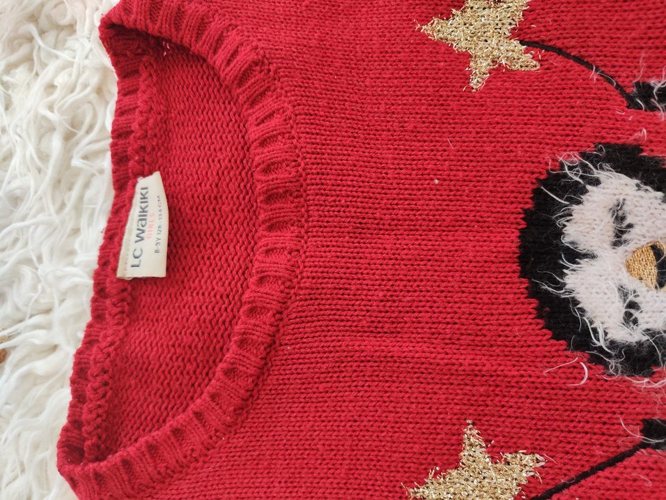 Kız Çocuk Kırmızı Bohem Boğazlı Kazak - Görsel 3