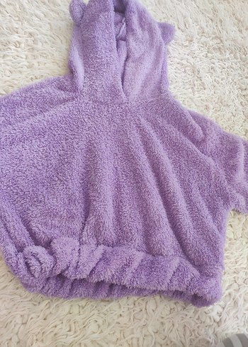 Mor Kapüşonlu Kız Çocuk Panço - Görsel 2