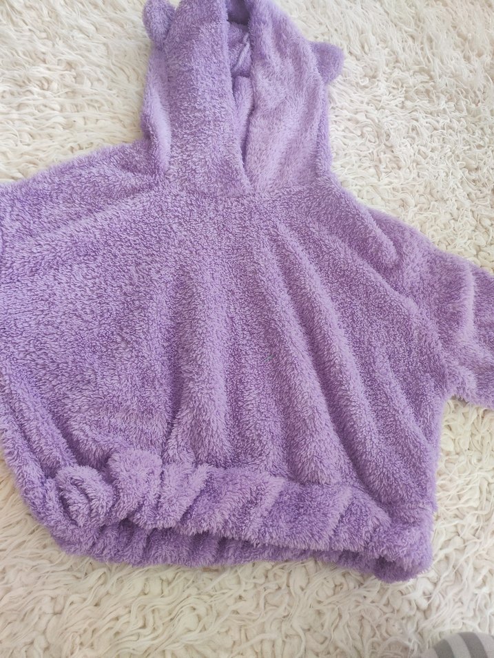 Mor Kapüşonlu Kız Çocuk Panço - Görsel 2
