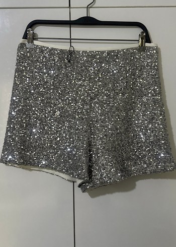 Zara Gri payetli Mini Şort
