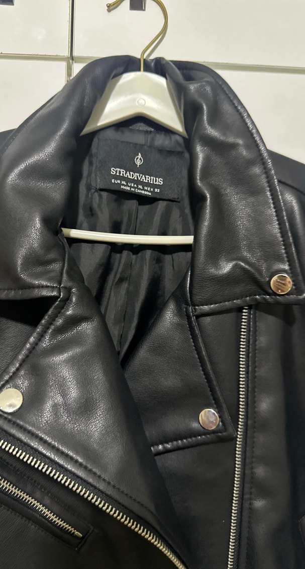 Kadın Siyah Deri Biker Ceket - Görsel 3