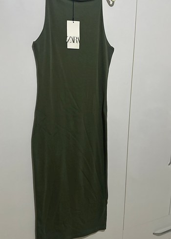 Zara Kolsuz Uzun Haki Elbise - Görsel 3