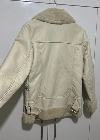 Kürklü Beyaz Deri Kadın Ceket - Görsel 5