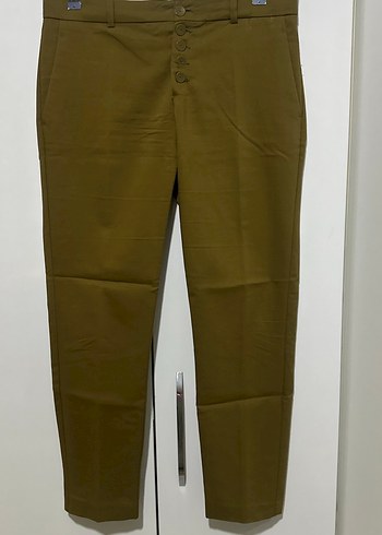 Düğmeli Kadın Haki Kumaş Pantolon - Görsel 2
