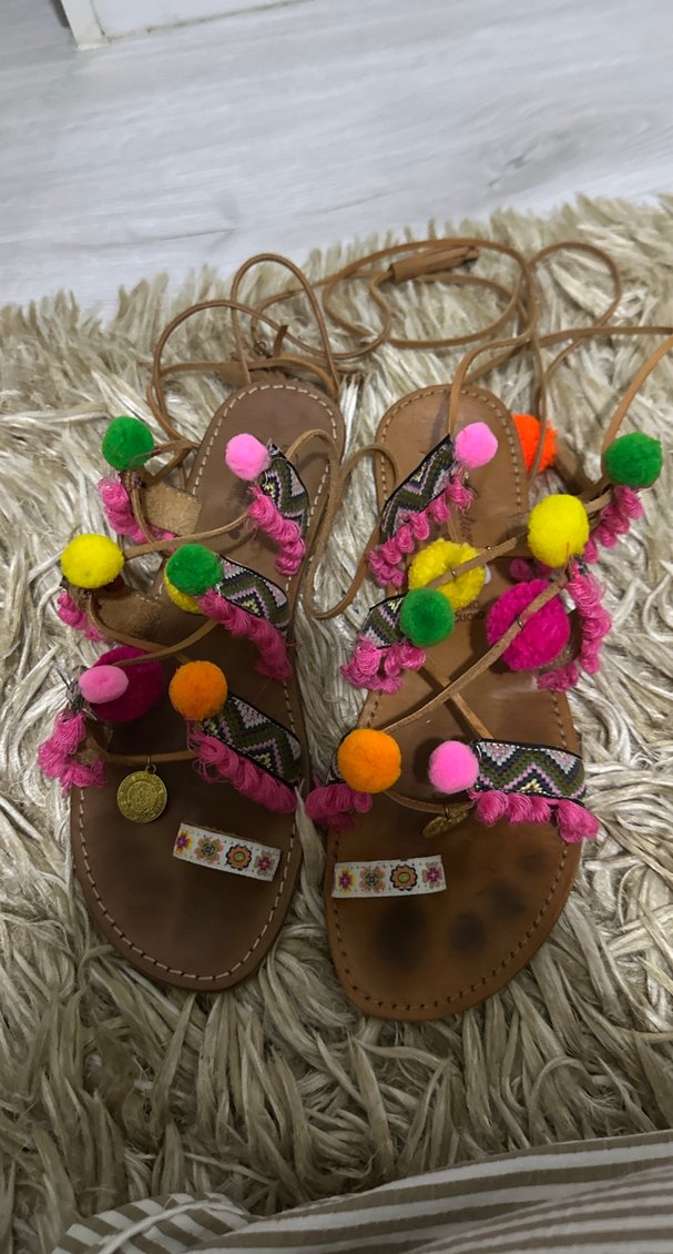 Renkli Püsküllü Bohem Kadın  Sandalet - Görsel 3