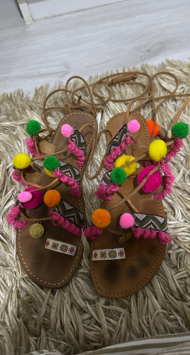 Renkli Püsküllü Bohem Kadın  Sandalet - Görsel 2