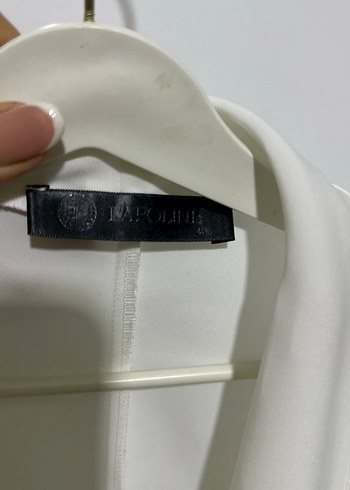 Beyaz Kadın Ofis Blazeri, Kısa Kollu, Düğmeli saten - Görsel 5