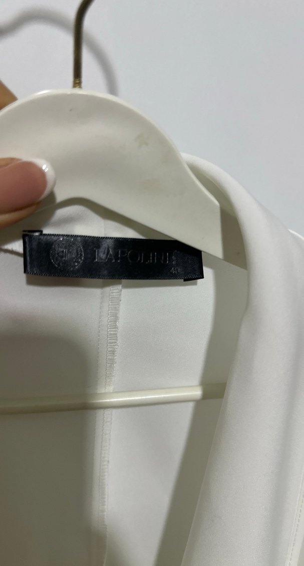 Beyaz Kadın Ofis Blazeri, Kısa Kollu, Düğmeli saten - Görsel 5