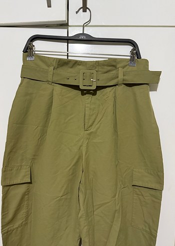 Zara Kadın Kemerli Haki Salaş Pantolon - Görsel 4