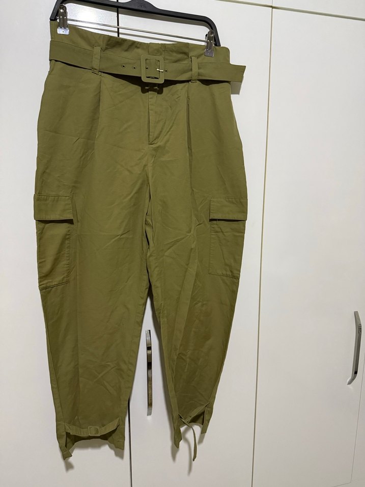 Zara Kadın Kemerli Haki Salaş Pantolon - Görsel 2