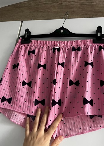 s Beden pembe Renk Pembe Baskılı İp Askılı Mini Kadın Pijama Takımı