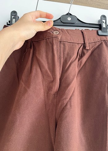 s Beden Kadın Kahverengi Süet Kemerli Bol Pantolon