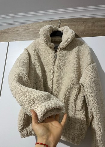 Bej Peluş Kadın Mont Yüksek Yaka - Görsel 5