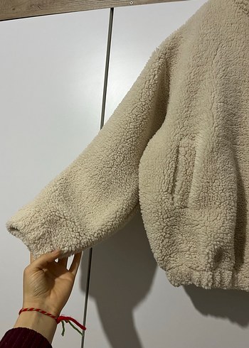 Bej Peluş Kadın Mont Yüksek Yaka - Görsel 4