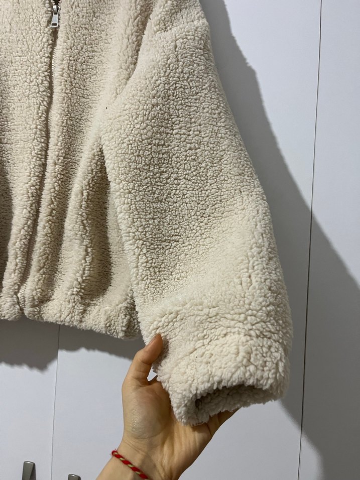 Bej Peluş Kadın Mont Yüksek Yaka - Görsel 2