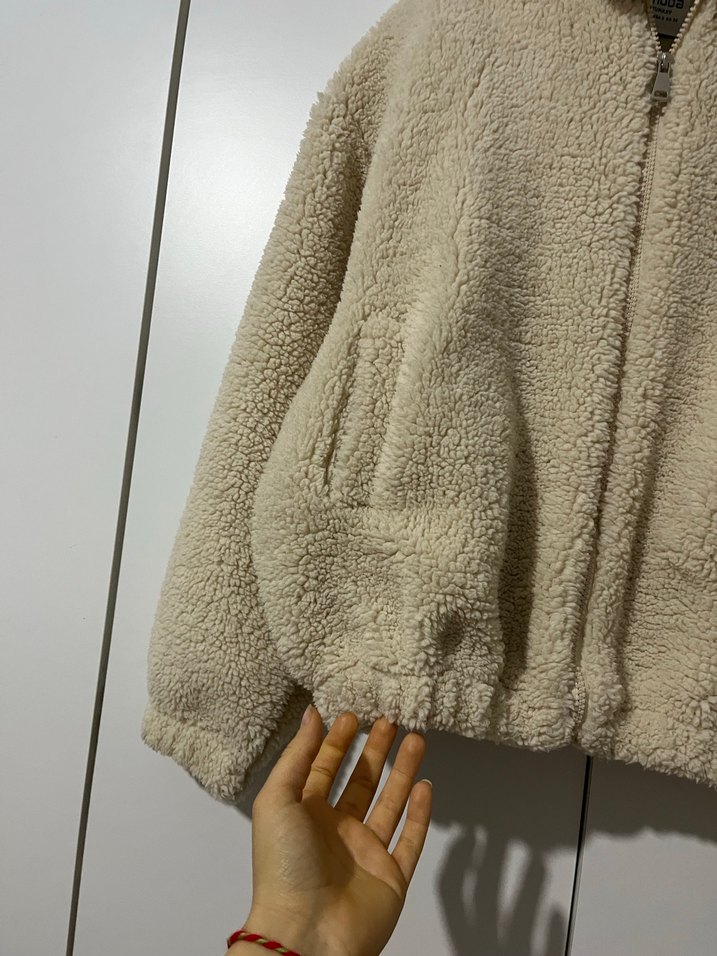 Bej Peluş Kadın Mont Yüksek Yaka - Görsel 3